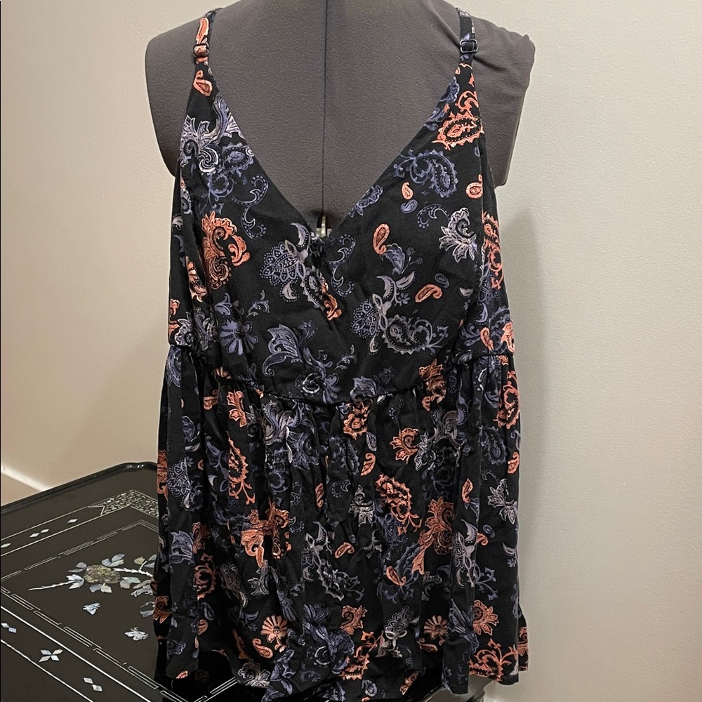 Torrid Black Camisole with Orange and Blue Floral Design